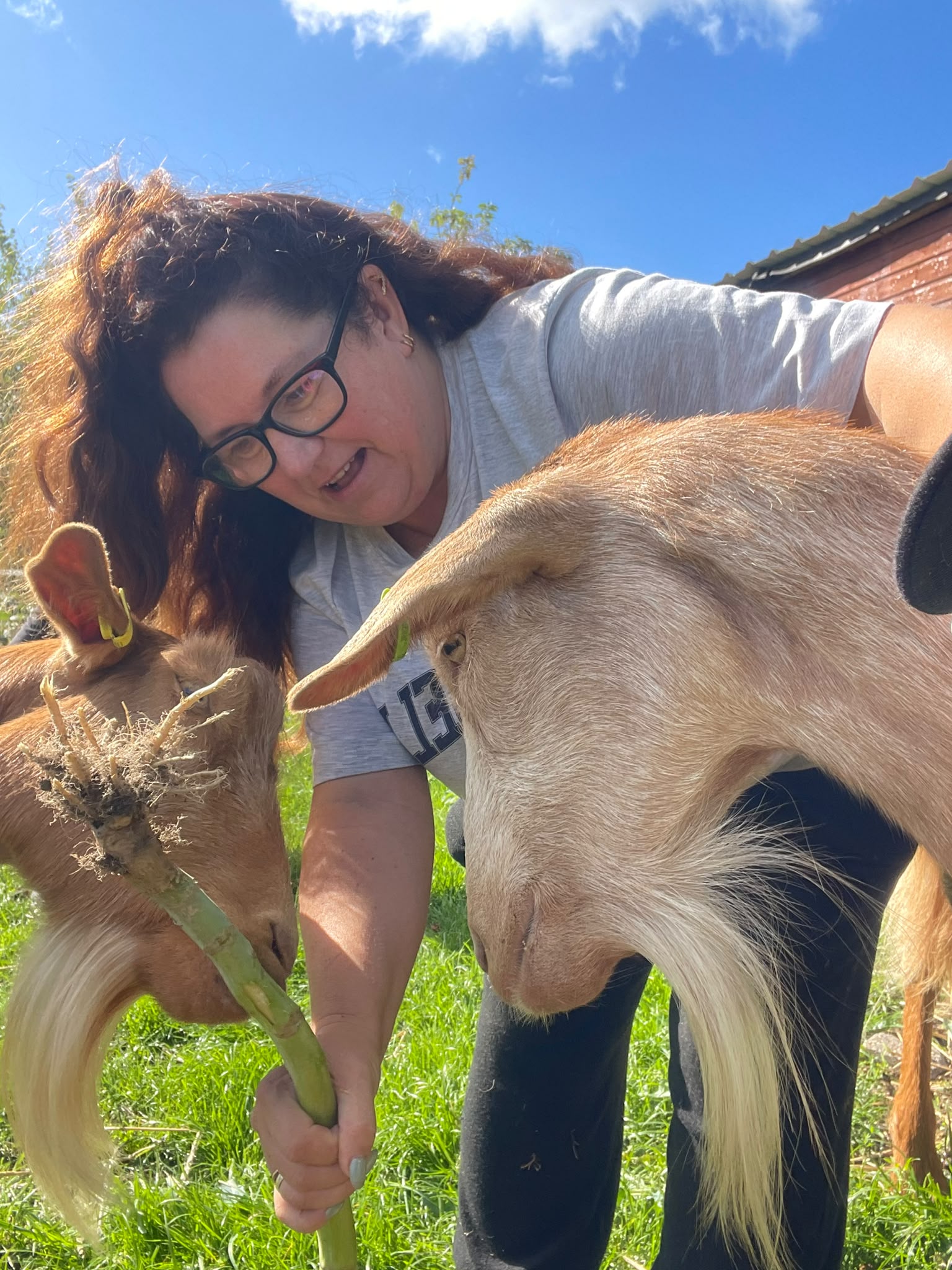 Sian with goats at Oldbury Cottage Care Farm